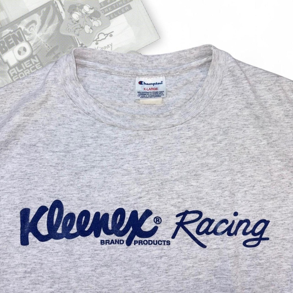 Vintage 90s Champion Kleenex Racing Graphic Tee Gray XL Nascar